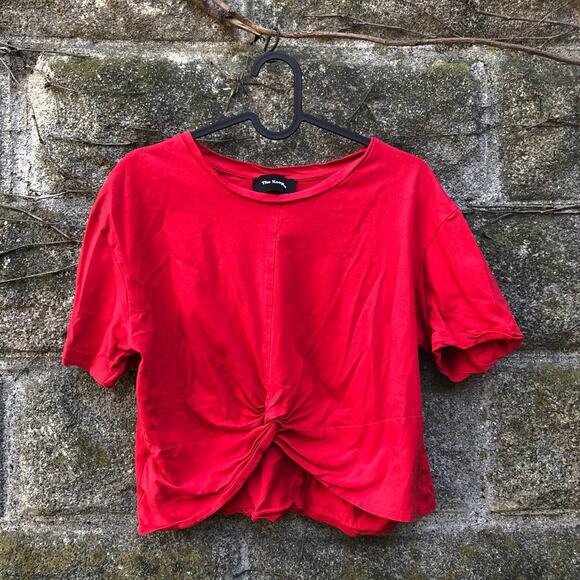 The Kooples Cropped Top Knot Twist Front Blouse Shirt Red Tee - Picture 2 of 7